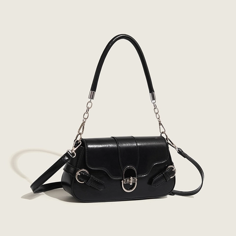 Borsa Sottobraccio Retro Da Donna In Pelle PU Liscia Borsa A Spalla Con Chiusura Metallica Argento Borsa A Patta Design