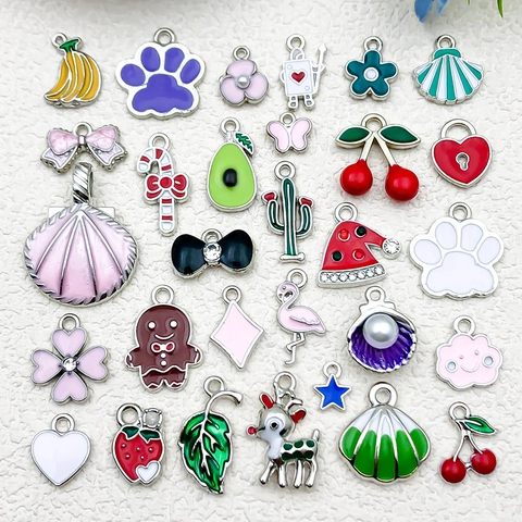 Cartoon Alloy Enamel Charms For DIY Jewelry Making Necklaces Bracelets Keychains Fruit Animal Holiday Shapes Mix Colorful