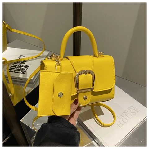 Women Handbag PU Leather Lychee Texture Golden Buckle Shoulder Bag With Mini Coin Purse Crossbody Bag Fashion Tote