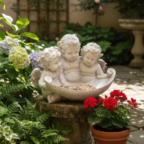Vintage Angel Ornaments Garden Statues Resin Distressed Antique White Cherub Figurines For Patio Yard Home Decor