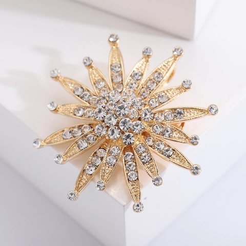 Broche Tournesol Élégante En Alliage Avec Strass Éclatants Épinglette Fleur Pour Robe Femme