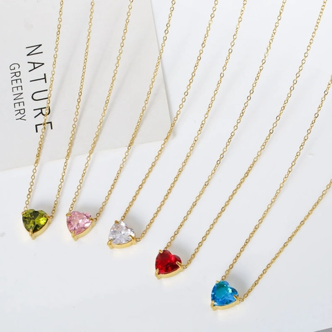 Herz Anhänger Halskette Edelstahl 18K Vergoldet Zirkonia Elegant Minimalistisch Schmuck Damen