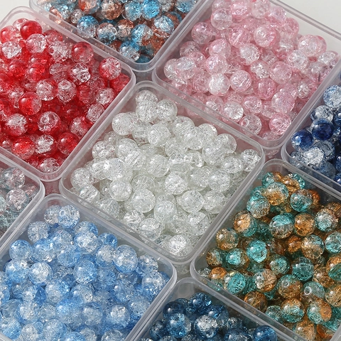 Perline Di Vetro Craquelé Tonde Per Creazione Gioielli Fai Da Te Perline Verniciate Effetto Ghiaccio Per Bracciali Collane