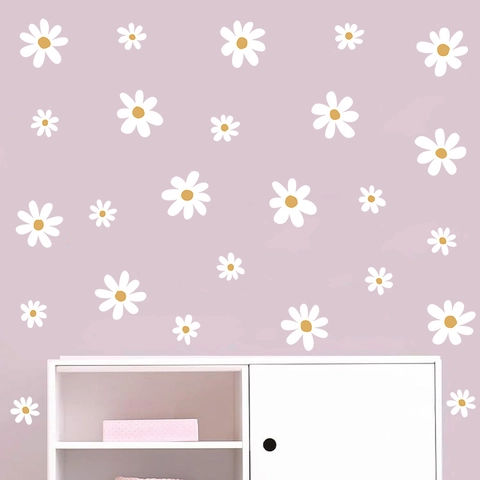 White Daisy Flower Wall Stickers PVC Removable Floral Decals For Living Room Bedroom Nursery Background Decor