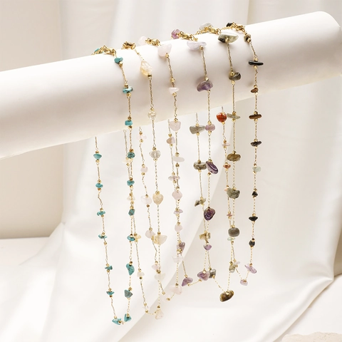 Natural Crushed Stone Necklace Stainless Steel Irregular Gemstone Chain Bohemian Minimalist Jewelry For Women