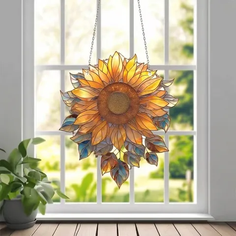 Atrapasol De Girasol Adorno Colgante Para Ventana Acrílico Estilo Vitral Arte Pared Jardín