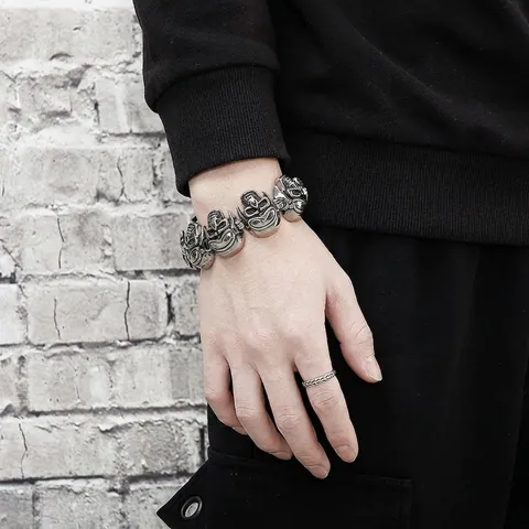 Pulsera De Calavera Para Hombre Acero Inoxidable 316L Heavy Metal Punk Rock Gótico Biker Joyería Retro Color Plata