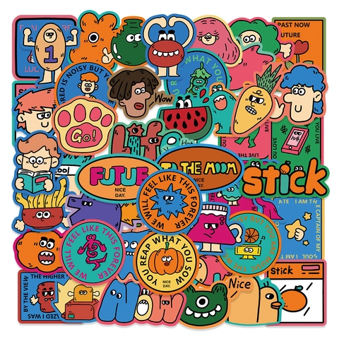Cartoon Graffiti Stickers PVC Waterdicht Mat Kleurrijke Eigenzinnige Abstracte Illustraties Voor Laptop Skateboard Bagage Decoratie