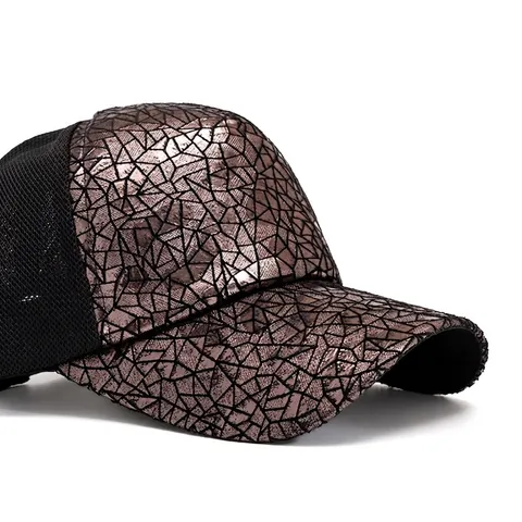 Gorra De Béisbol Moderna Patrón Geométrico Metálico Lentejuelas Malla Estilo Trucker Transpirable Sombrero De Sol