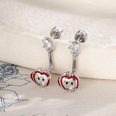 Sweet Cute Red Enamel Apple Star Cartilage Stud Earring With Cubic Zirconia Titanium Steel And Copper Screw Back