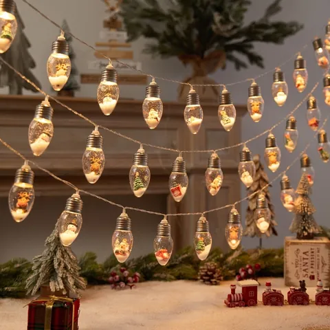 Christmas LED String Lights With Miniature Santa Snowman Bulb Wishing Bottle Warm White Battery Operated Holiday Decor