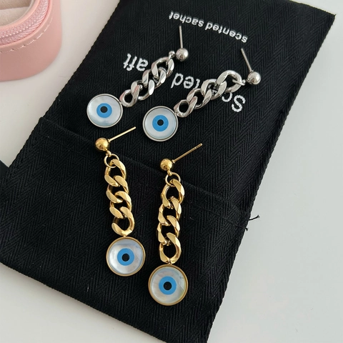 Pendientes De Cadena Evil Eye Acero Inoxidable Cadena De Eslabones Colgante Joyería Minimalista Para Mujer