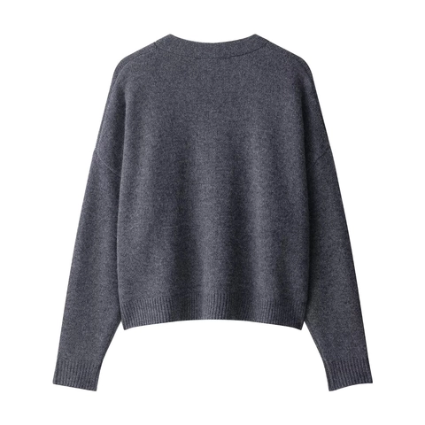 Cardigan En Maille À Col En V Pour Femmes Gris Pull Doux Boutons Dorés Poches Manches Longues Élégant