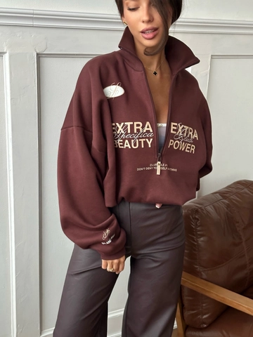 Sweat-Shirt Femme À Demi-Zip Mélange De Coton Vintage American Streetwear Pull Oversize Imprimé Lettres