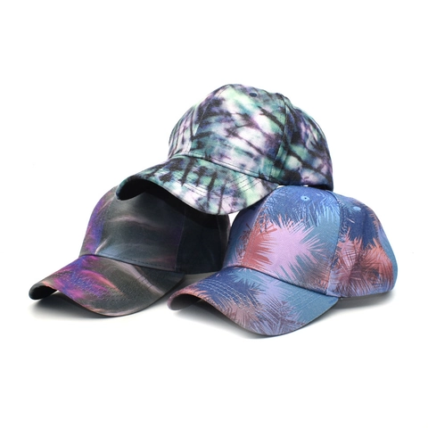 Casquette De Baseball En Coton Tie-Dye Imprimé Feuilles De Palmier Tropicales Visière Courbée Réglable Protection Solaire Chapeau Voyage