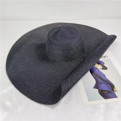 Elegant Wide Brim Sun Hat Women Organza Straw Braid Shiny Glitter Beach Vacation Travel Foldable UV Protection Fashionable
