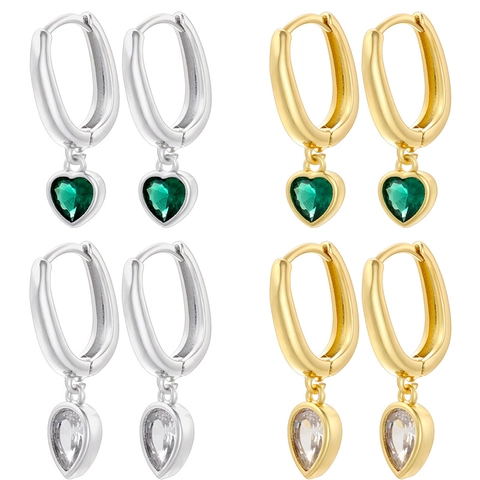 Fashion Copper Zirconia Heart Waterdrop Hoop Earrings For Women Gold Silver Plated Ins Style Geometric Jewelry