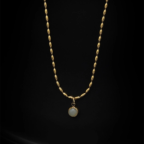 Ketting Met Ronde Aventurijn Hanger Goud Titanium Staal Rijstkraal Ketting Vintage Luxe Sieraden Voor Vrouwen Cadeau