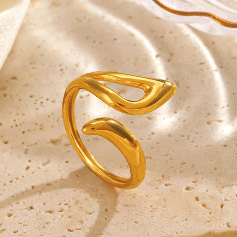 Anillo De Acero Inoxidable Hueco Geométrico Minimalista Anillo Abierto Ajustable Abstracto Fluido Joyería De Moda Para Mujeres