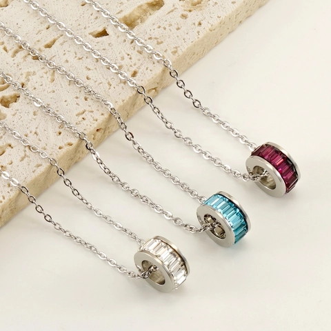 Halskette Mit Anhänger Aus Edelstahl Geometrischer Ring Mit Bunten Zirkonia Eingelegt Schlüsselbeinkette Schmuck Für Damen