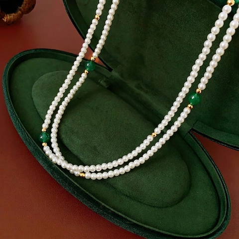Collar De Perlas Artificiales De Varias Capas Con Cuentas De Ágata Artificial Verde Espaciadores De Metal De Cobre Joyería Retro Estilo Chino Para Mujeres