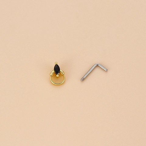 Piercings De Nariz En Forma De L Acero Inoxidable Cobre Con Circonita Negra Joyería Punk Vintage Para Mujeres Hombres
