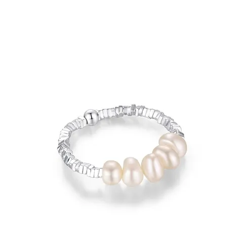 Anello Regolabile In Argento Sterling 925 Con Künstliche Perle D'acqua Dolce Minimalista Da Donna Elegante Texture Martellata Anello Aperto