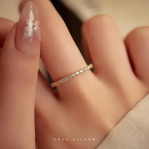 925 Sterling Silver Eternity Ring For Women Minimalist Cubic Zirconia Inlaid Stackable Thin Band Dainty Elegant Jewelry