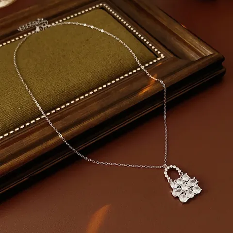 Handbag Pendant Necklace Copper Cubic Zirconia Clavicle Chain Silver Color Elegant Jewelry For Women Gift
