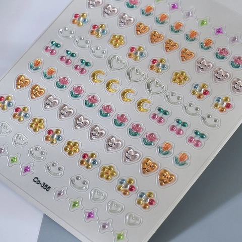 5D Embossed Nail Stickers 3D Relief Self Adhesive Waterproof Cute Heart Smiley Flower Fruit DIY Manicure Art Decals