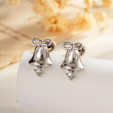 Boucle Oreille Piercing Helix Cloche Noeud Papillon Acier Titane Zircon Stud Cartilage Vis Bijoux Noël