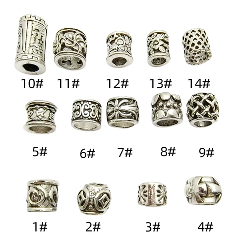 Cuentas Espaciadoras De Agujero Grande De Aleación De Plata Antigua Vintage Huecas Talladas Con Patrones Para Joyería DIY