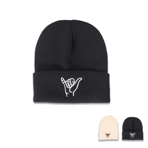 Gebreide Beanie Muts Acryl Shaka Handgebaar Borduurwerk Winter Warm Cuff Skull Cap Voor Dames