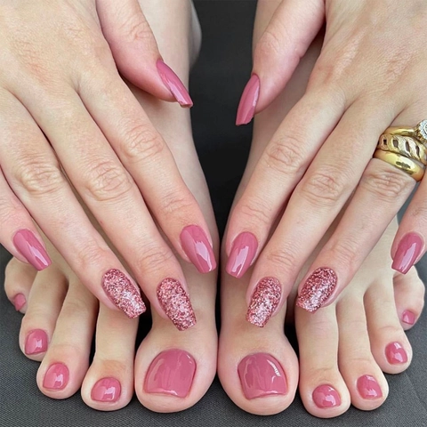 Press On Nails Finger Und Zehennägel Rosa Katzenauge Glänzend Lange Sargform Quadratisch Vollflächige Falsche Nägel Mit Glitzer