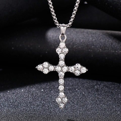 Iced Out Hip Hop Kruis Hanger Zonder Ketting Roestvrij Staal Strass Kruzifix Charm Voor Heren Dames Punk Sieraden