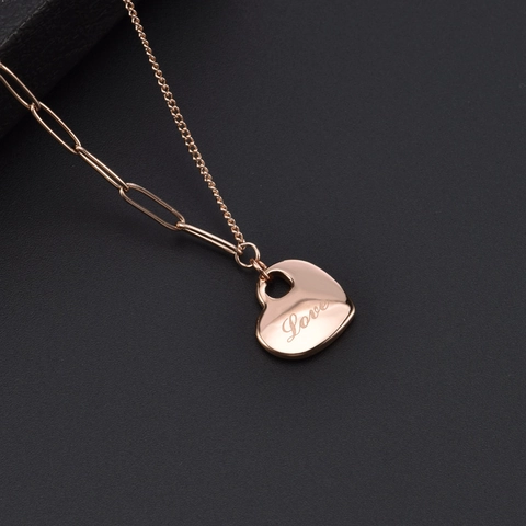 Herz Anhänger Halskette Titanstahl Roségold Liebe Graviert Asymmetrische Büroklammer Feine Kette Modeschmuck Für Damen