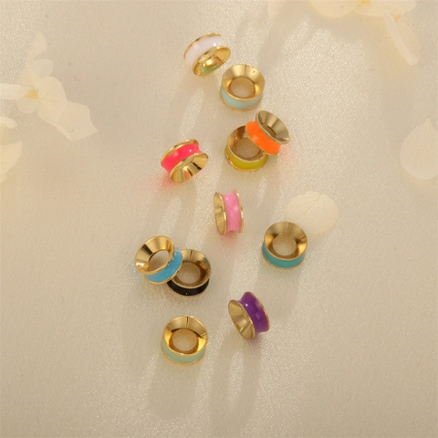 Colorful Enamel Spacer Beads Round Copper Gold Plated Large Hole Barrel Loose Beads For DIY Bracelet Necklace Making