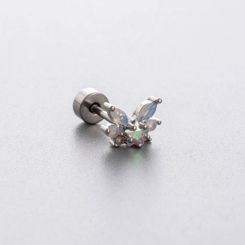 Butterfly Heart Angel Wing Cartilage Stud Earrings Titanium Steel Zircon Iridescent Opal Screw Back Piercing Women