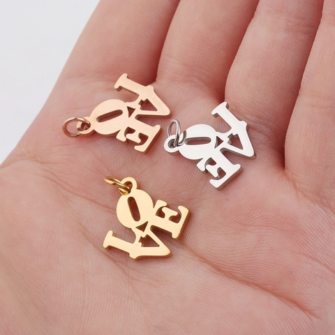 Ciondolo Lettera Love Cavo In Acciaio Inossidabile Lucidato A Specchio Charm Per Creazione Gioielli Collana Bracciale DIY
