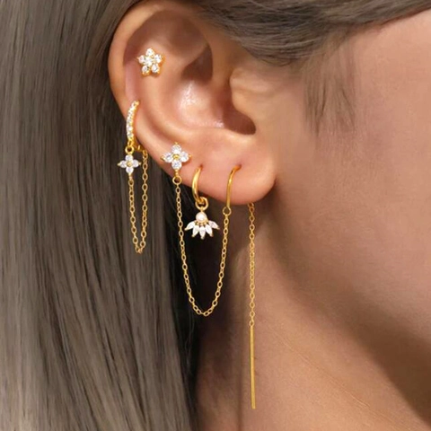Pendientes de Aro de Cobre con Circonia y Perla Artificial Con Poste de Plata de Ley 925 Joyería de Moda para Mujer