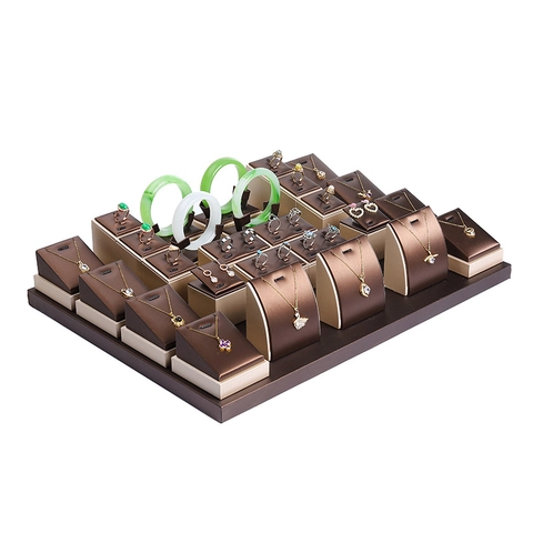 Schmuck Display Requisiten Gebürstetes Leder Halskette Ring Ohrring Armband Countertop Organizer Braun Beige Nähte