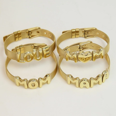 DIY Bubble Alphabet Letter Mesh Band Bracelet For Women Gold Plated Jewelry Adjustable Sliding Buckle