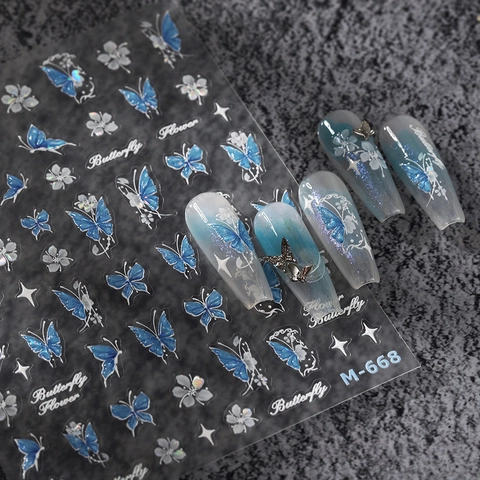 Vlinder Bloem Nagelkunst Stickers Zelfklevend Holografische Laser Decals Voor Manicure Decoratie Zoete Eenvoudige Stijl