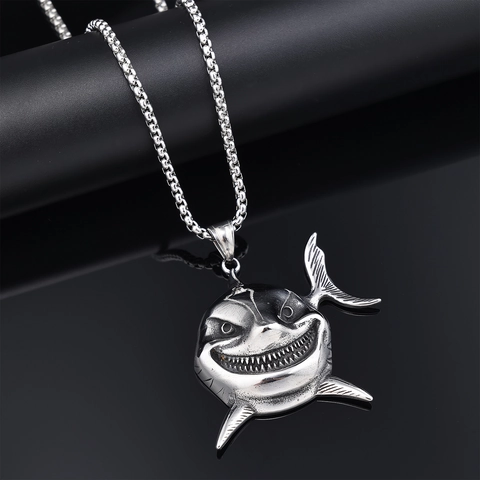 Shark Head Pendant Necklace 316L Stainless Steel Punk Hip Hop Animal Jewelry For Men Streetwear Novelty
