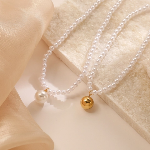 Minimalist Pendant Necklace Stainless Steel Gold Plated Faux Artificial Pearl Ball Heart Teardrop Elegant Fashion Jewelry For Women