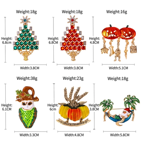 Festive Christmas Halloween Brooch For Women Men Zinc Alloy Rhinestone Enamel Santa Claus Pumpkin Tree Owl Brooch Pin Jewelry Gift