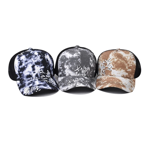 Tie-Dye Honkbalpet Mesh Back Trucker Hat Ademend Verstelbaar Snapback Graffiti Print Streetwear Outdoor Voor Dames En Heren