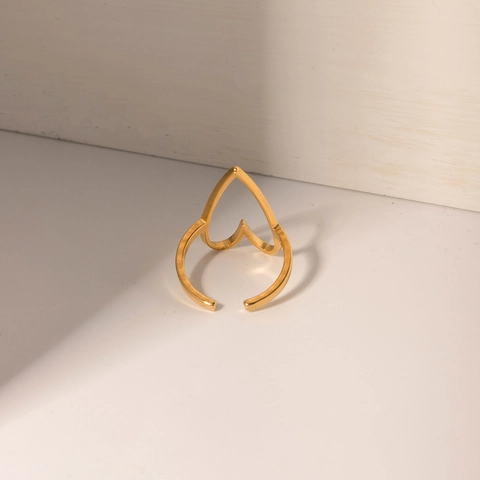 Double Layer Hollow Heart Ring 18K Gold Plated Stainless Steel Adjustable Open Band Minimalist INS Style Jewelry For Women