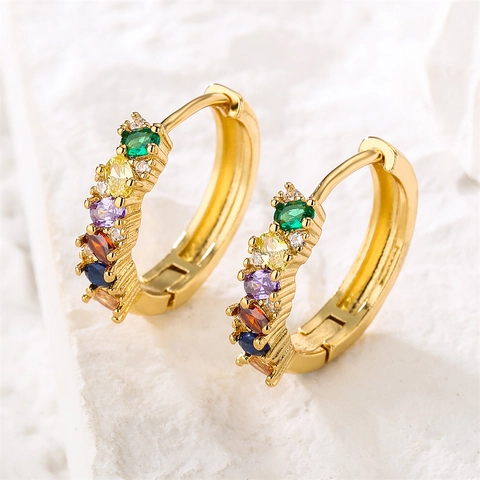 Huggie Hoop Ohrringe Kupfer 18K Vergoldet Bunte Zirkonia Geometrische Micro Pave Eleganter Schmuck Für Frauen