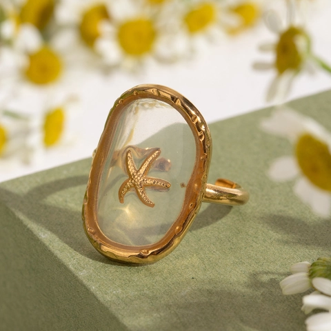 Zeester Open Ring Roestvrij Staal Verguld Verstelbaar Zeeleven Zomer Strand Sieraden Voor Vrouwen Sierlijk Retro